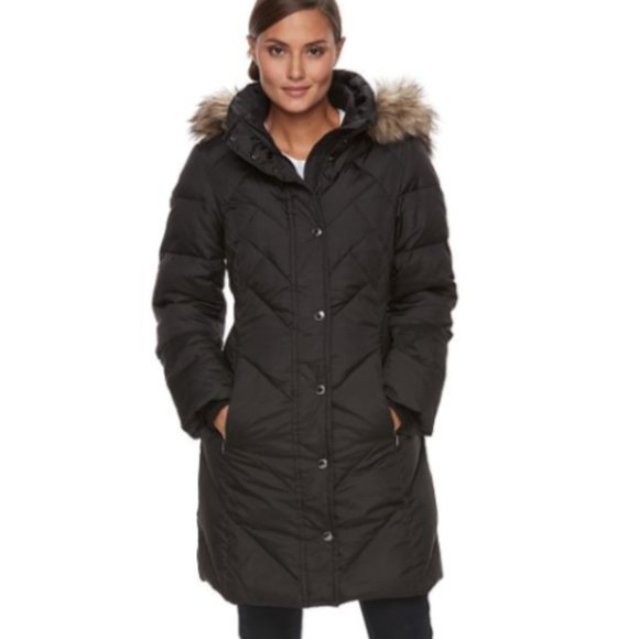 London Fog Jackets & Blazers - London Fog Tower Hooded Faux Fur Down Puffer Coat-Black-Various Sizes-NWT